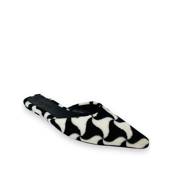 BOTTEGA VENETA $1250 Black White Printed Fuzzy Point Toe Mules Slides Flats 37 - Picture 2 of 7